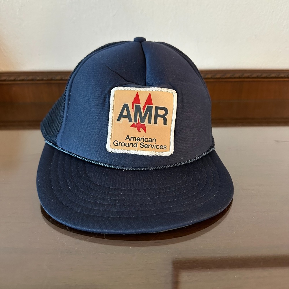 Vintage American Ground Services Cap Hat Navy Blue Aviation Collectible